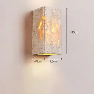 Rectangle & Cube Handcrafted Yellow Travertine Stone Wall Sconce Light thumbnail-2