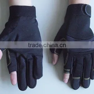 Black, Red and Blue Fingerless Synthetic Leather Palm Household, Mechanic Work Gloves thumbnail-1