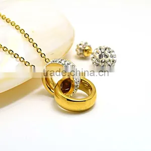 High Quality Jewelry Saudi Gold Jewelry Necklace Double Hoop Crystal Jewelry Set thumbnail-4