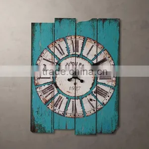 Distressed Wood Wall Clock Blue Color thumbnail-1