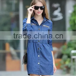 2015 Fashion High Quality New Arrival Brand Women European Casual Denim Muslimah Dress Lastest Popular Denim Halter Dress thumbnail-6