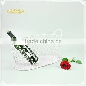 Home Decorations White Metal Wire Basket With Handle thumbnail-2