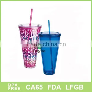 36oz Double Wall Plastic Water Mug With Straw thumbnail-1