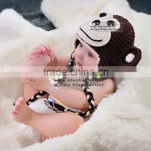 Handmade Animal Crochet Monkey Hat With Ears Baby Beanies thumbnail-4