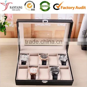 New Black PVC Window PU Leather Watch Box 10 Slots Jewelry Display Box With Pillow Quality Choice thumbnail-1