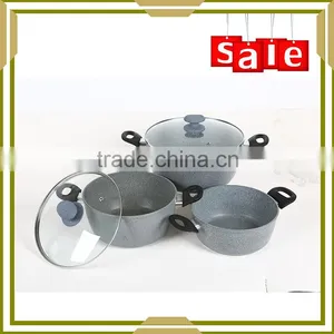 3PC Soft Touch Handle Grey Marble Coating Casserole Sets thumbnail-1