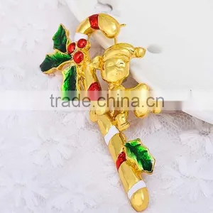 Gold Plated X'mas Little Boy Hugging Candy Cane Brooch thumbnail-5