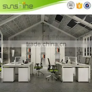 Sunshine Furniture 4 Seat Office Glass Partition Workstation Melamine Finishing MFC Board Steel Frame thumbnail-4