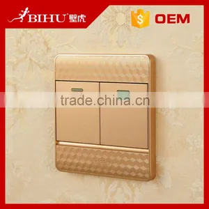 Super Quality BIHU Golden Color PC Material Electrical 2 Gang Switch for Sale thumbnail-3