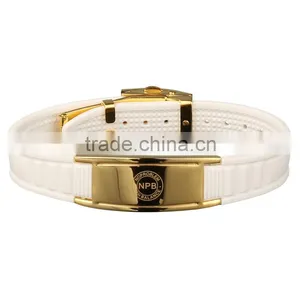 Noproblem P036G FDA Tourmaline Germanium Bio Ceramic Stainless Steel Casual Fashion Energy Gold Silicone Bracelet thumbnail-1