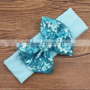 Wholesale Baby New Solid Cotton Headband With Sequin Hair Bow,sparkle Knitted Headwraps Hair Bow thumbnail-4