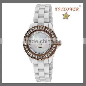 Coffe Gold Case Ceramic Band Watch Nice Crystal Stone Wrist Watch Women Fashionable Jewelry thumbnail-1