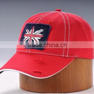 Red Cotton Twill Broken Washed Baseball Cap With Embroidery Patch thumbnail-1