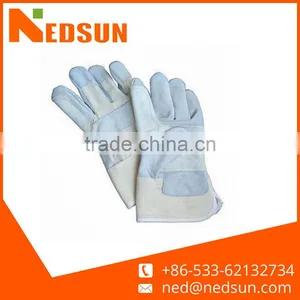 Reinforce Palm Cow Split Leather Canvas Back Safety Gloves thumbnail-1