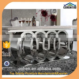 AH062 Audi Symbol Base Stainless Steel Frame Marble Top Luxury Dining Table and Chair thumbnail-1