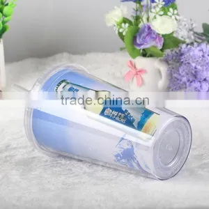 Double Wall Plastic Acrylic Paper Insert Tumbler With Straw thumbnail-1