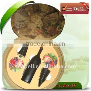 3 Pcs Round Shape Wooden Box Wine Set thumbnail-1