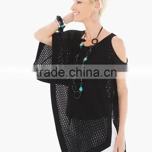 Women's Fashion Black Mesh Blouse Tops thumbnail-1