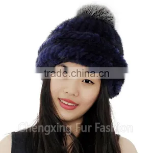 CX-C-221P Wholesale Girls Fashion Fur Ball Hat Women Mink Fur Knitted Beanie Hat thumbnail-4
