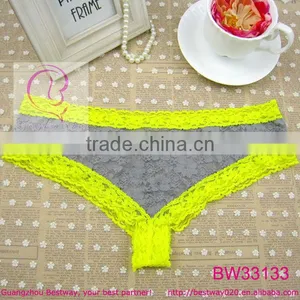Sexy Transparent Gray Body Neon Yellow Trim Lace Underwear thumbnail-1
