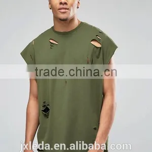 Customize Men Cheap 100% Cotton Super Oversized Jersey T-shirt With Distressing and Curved Hem thumbnail-1