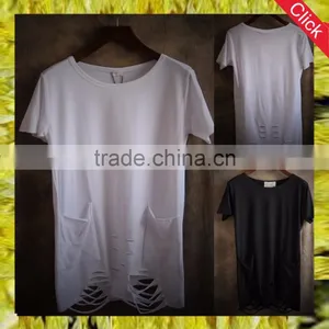 2017 Custom Wholesale Fashion High Quanlity Stretch Oversized Guangzhou Clothing Men's Ripped Longline t Shirt thumbnail-1