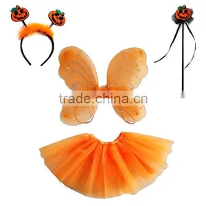 Halloween Party Pumpkin Butterfly Wings Child Fancy Dress Pumpkin Costume Set thumbnail-1