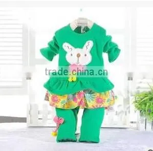 2014 Newest Baby-Girls White & Pink Top&Pant Outfit Baby Girl Easter Pink Bunny Tunic and Flare Legging Set Kids Trendy Cloths thumbnail-1