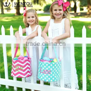 Monogrammed Chevron Polka Dot Easter Trick Or Treat Bag thumbnail-5