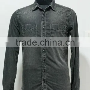 BLACK WASHED DENIM SHIRT thumbnail-1