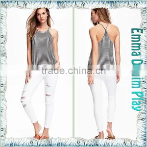 Latest Designs Sexy Ladies White Black Striped Tank Tops thumbnail-3