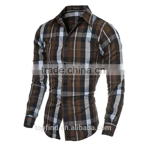 2016 Sale Classic Plaid Pattern Formal Dress Men Shirt Long Sleeves for Men thumbnail-4
