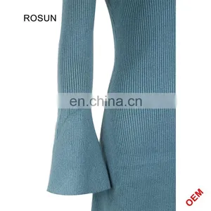 Latest Girls Sweater Round Neck Designs Knitted Midi Dress With Black Background For Spring of Wholesale Clothing thumbnail-5