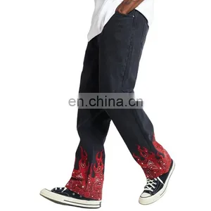 DiZNEW Custom Straight Cut Bottom Pants Flame Printed Jeans Men thumbnail-1