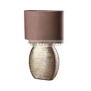 Japan Style Simple Custom Luxury Gold Indoor Lighting Ceramic Base Royal Antique Brown Bedside Lamps for Hotel thumbnail-1