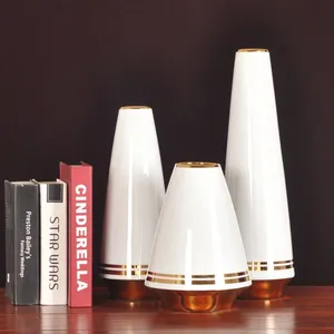 Light Luxury Chimney Creative Gild White Green Ceramic Plant Vase For Dry Flower Decor thumbnail-3