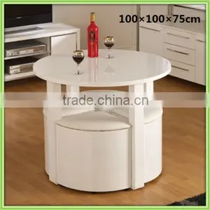 White High Glossy MDF Round Dining Table Set thumbnail-1