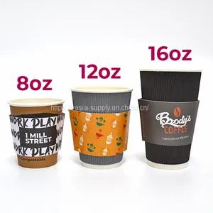Custom Printed Disposable Coffee Cup Sleeves for 8oz 12oz 16oz Coffee Cups thumbnail-1