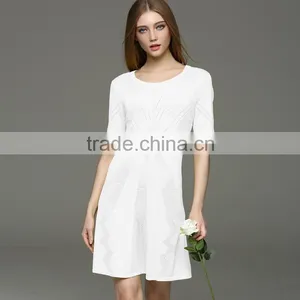 New Arrival Desgin for Lady Kintting Hollow Pattern Round Neck Dress With Half Sleeves thumbnail-4