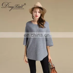 Luxury Pure Cashmere Women's Sweater Half Flare Sleeve Pullover Crew Neck Casual O-Neck Top Solid Style Autumn Season Front Logo thumbnail-5