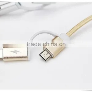 Braid Nylon Double Plug Data Cable for Iphone & Android Phone thumbnail-1