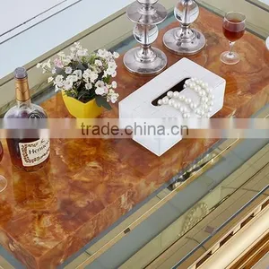 Commercial Furniture Stainless Steel With Plated Gold Modern Design KTV Coffee Table thumbnail-3