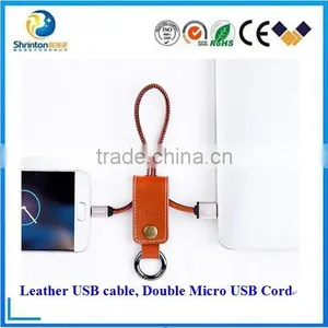 Double Micro USB Cord Leather Data Cable for Samsung Galaxy s6 Htc Mobile Phones thumbnail-2