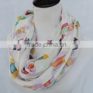 Newest Style Colorful Cute Animal Dog Printed Polyester Voile Round Infinity Scarf thumbnail-1