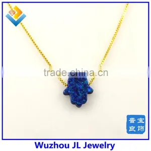 Wholesale Price Synthetic OP50 Opal Hamsa Pendant S925 Silver 18KPlated Chain Necklace For Sale Online thumbnail-1