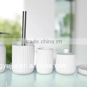 White Vertical Stripes Polyresin Bathroom Accessories Set for Hotel and Home thumbnail-1