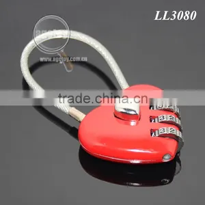 Resettable 3 Digit Combination Travel Luggage Suitcase Lock Padlock Red Heart Shaped Steel Wire Metal Combination Lock thumbnail-1