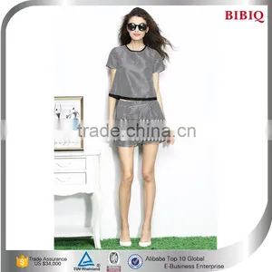 Cheap Women 2pcs Suit Satin Pullover Short-sleeved Striped T-shirt + Shorts thumbnail-1