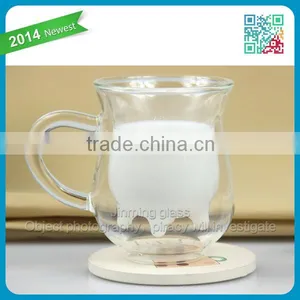 New Style Man Blown Glassware Cute Drinking Glass for Breakfast Double Wall Milk Glass Cup thumbnail-1