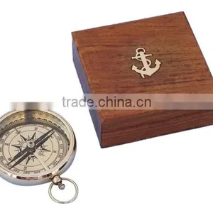 Stylish Solid Brass Compass - Beveled Lensatic Compass w/ Rosewood Box 13409 thumbnail-2